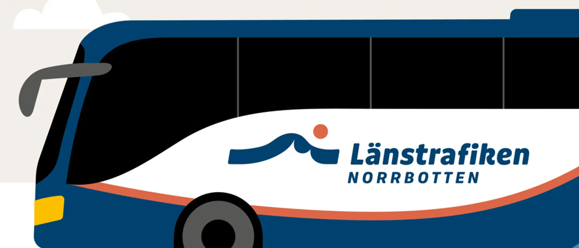 Tecknad bild på buss, länstrafiken norrbotten
