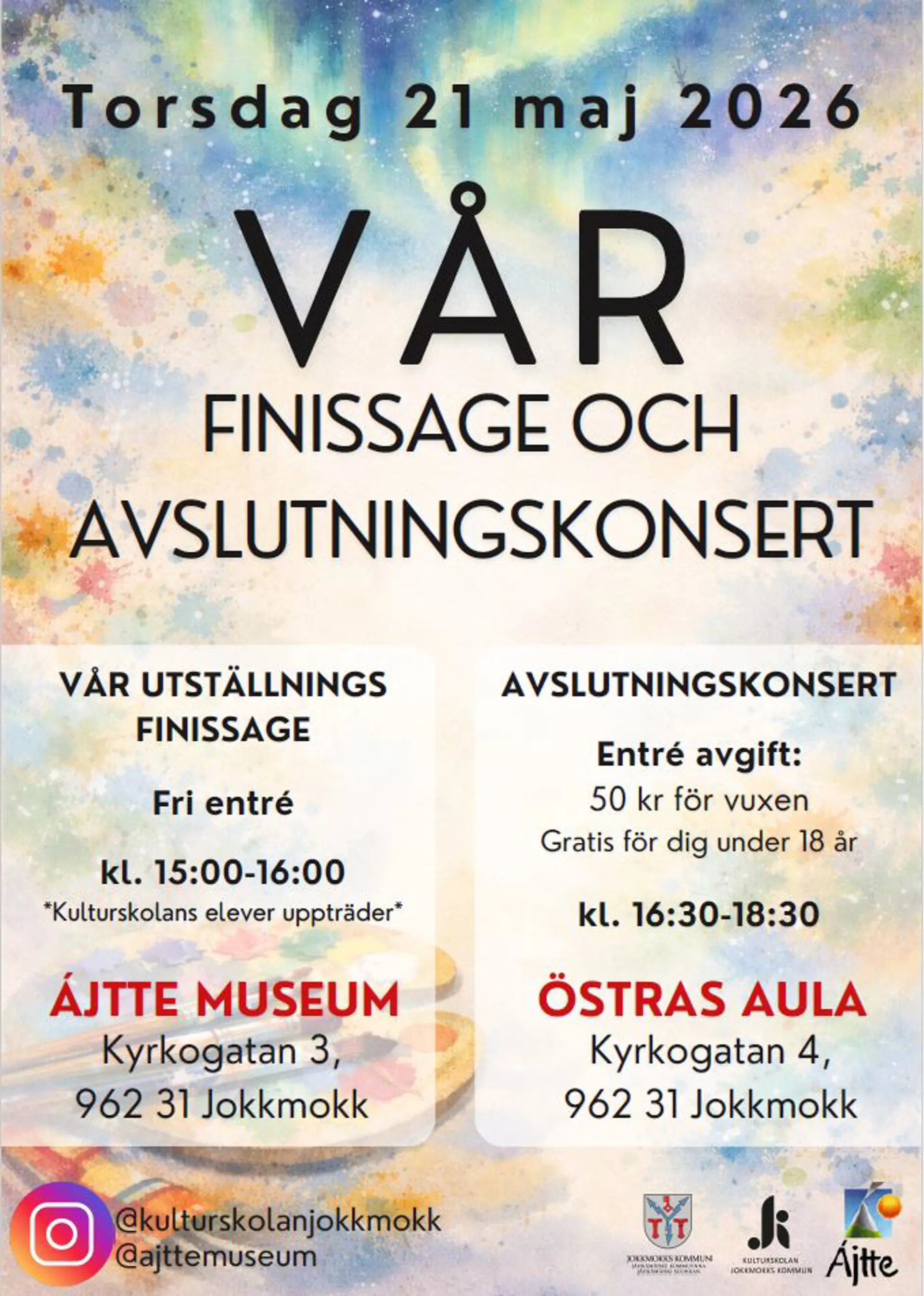 Affisch för både Finissage och Avslutningskonsert den 21 maj 2026