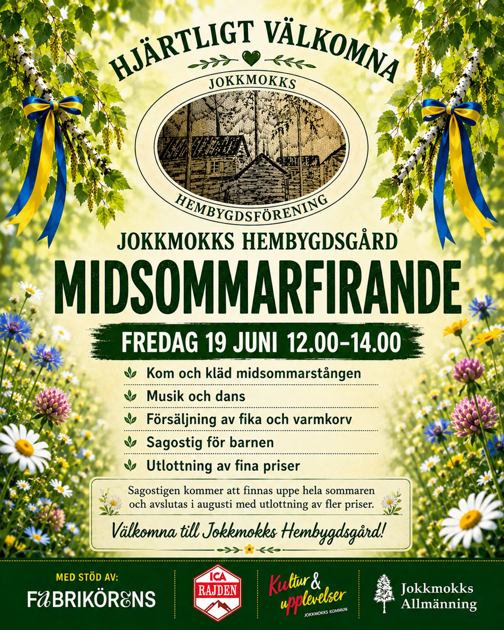 Affisch för midsommar i Jokkmokks hembygdsgård 2026