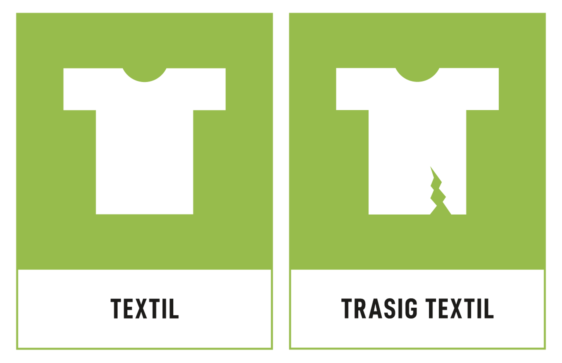Ikoner för textil och trasig textil. Grafik.
