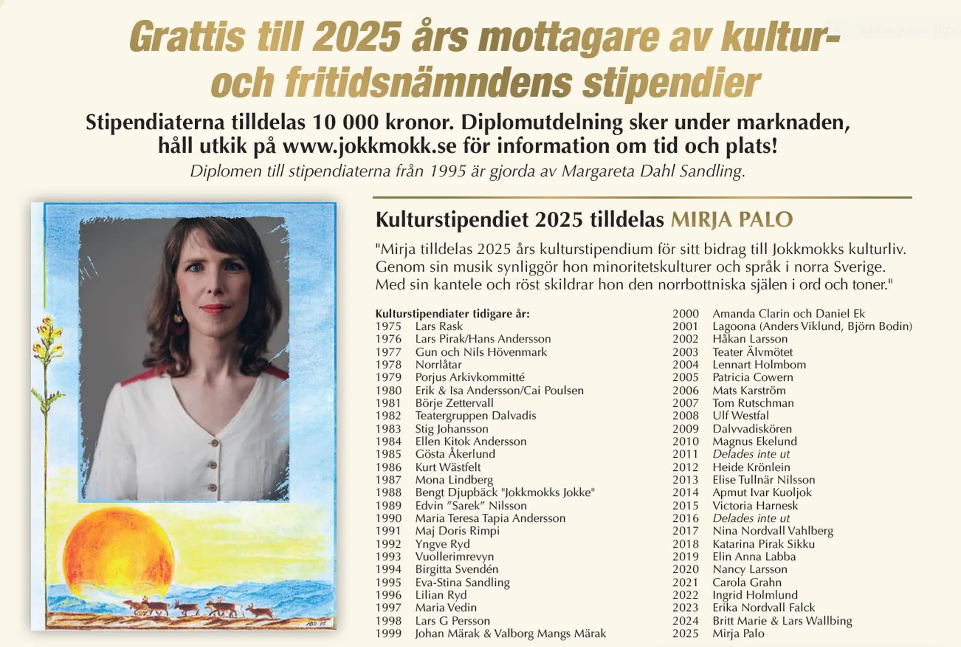 Annons JokkmokksScenen om 2025 års stipendiater, del 1