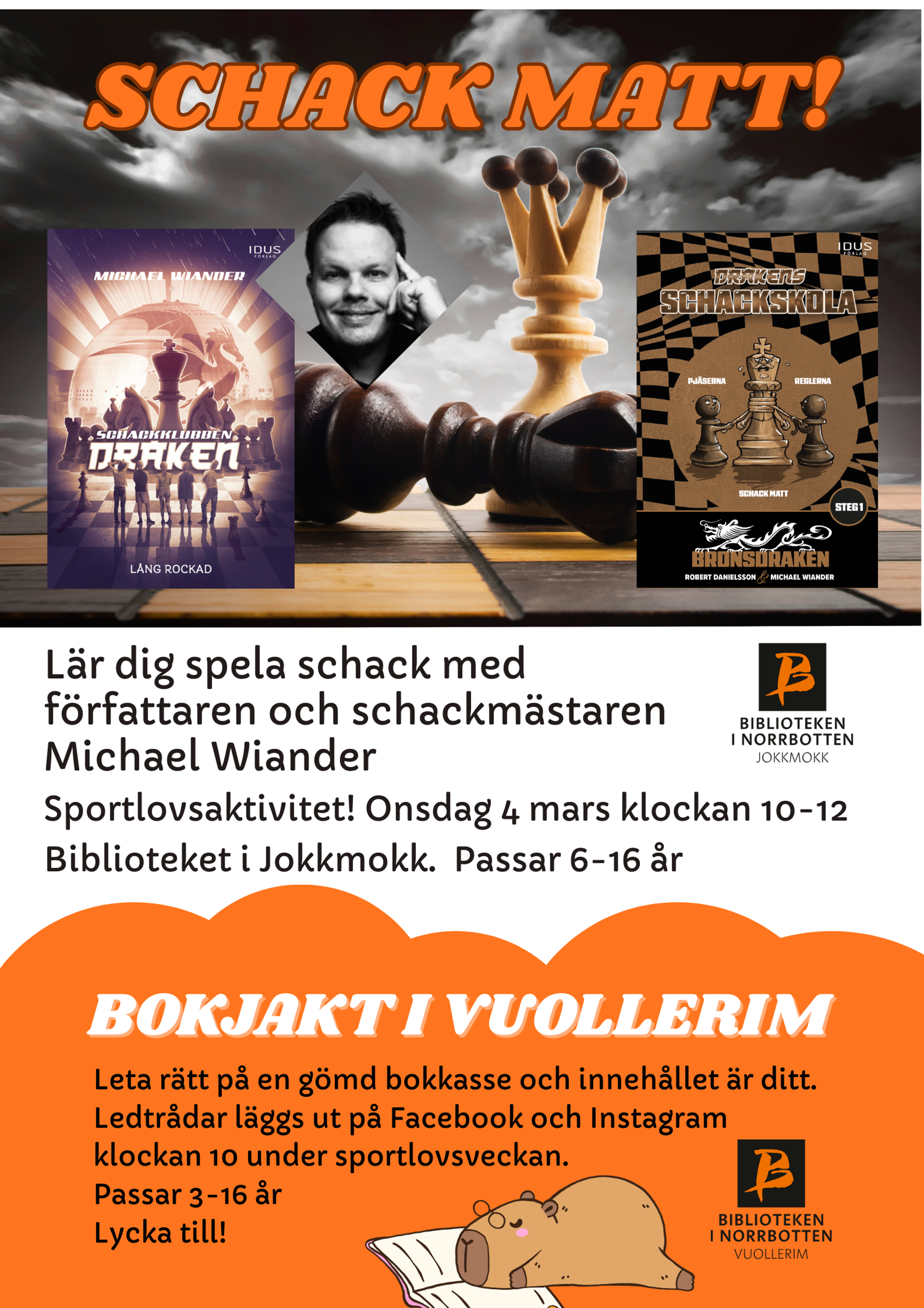 Annons för bibliotekets sportlovsaktiviteter 2026