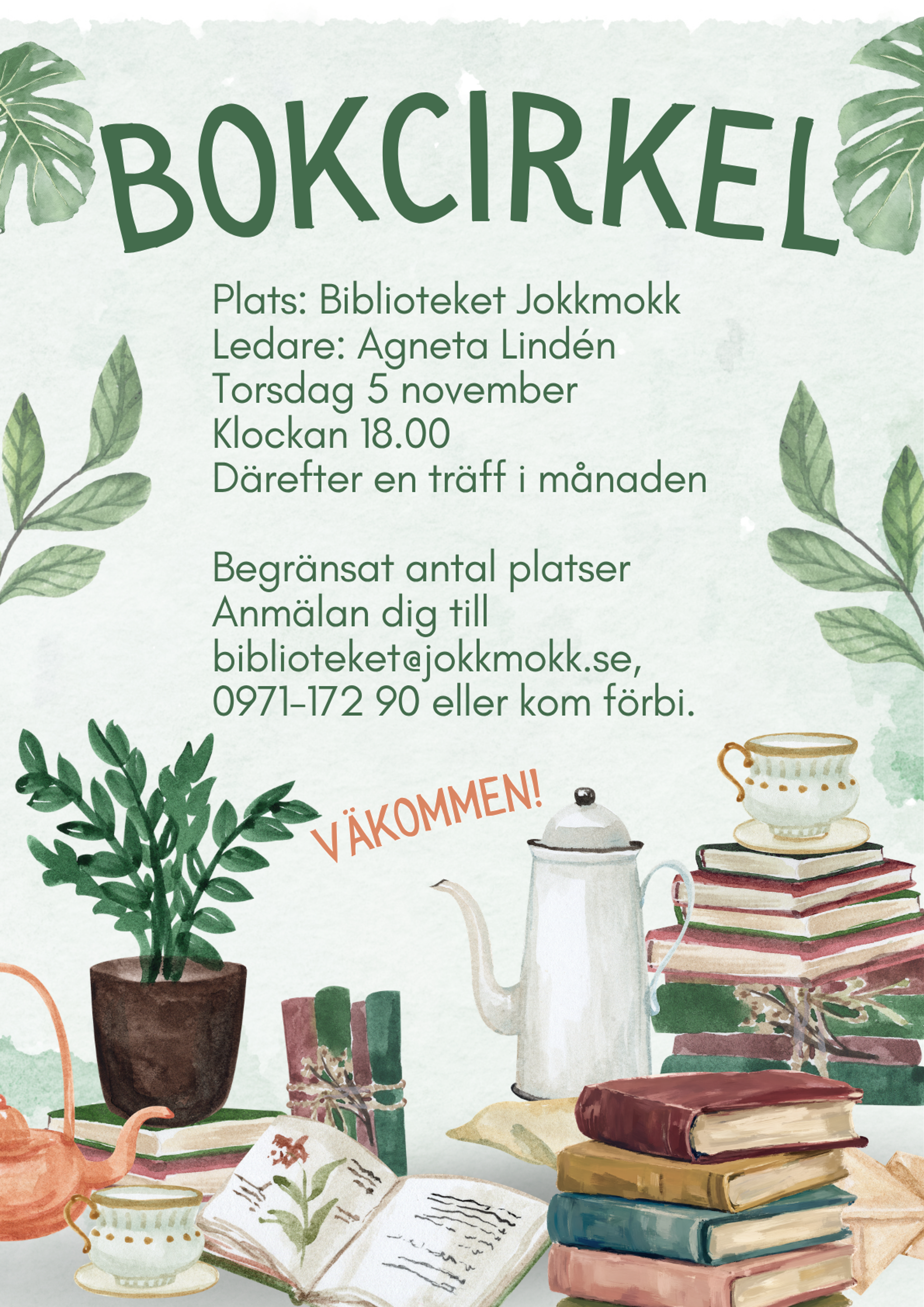 Affisch workshop för bokcirkel på biblioteket hösten 2026