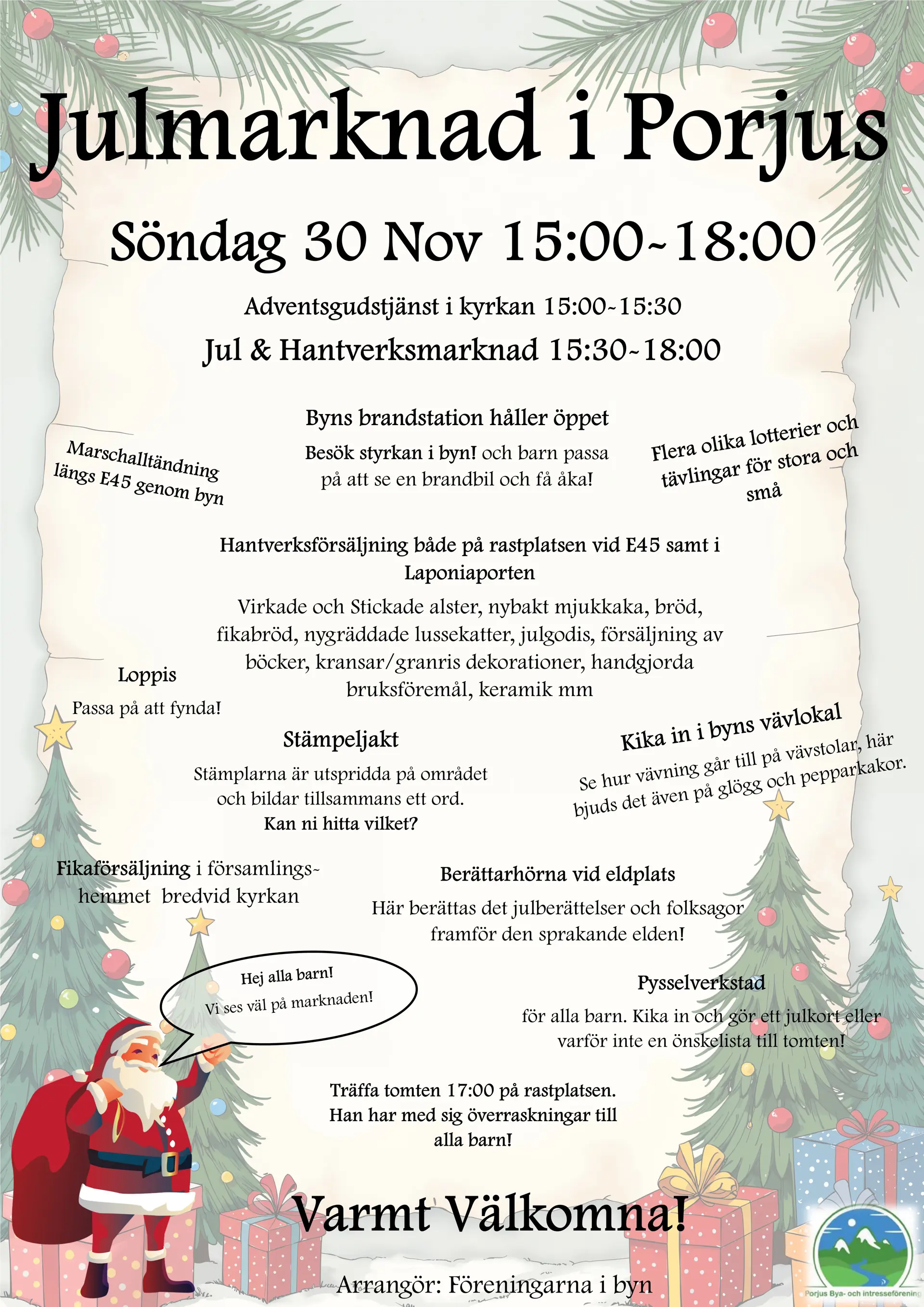 Bild med program för julmarknad i Porjus