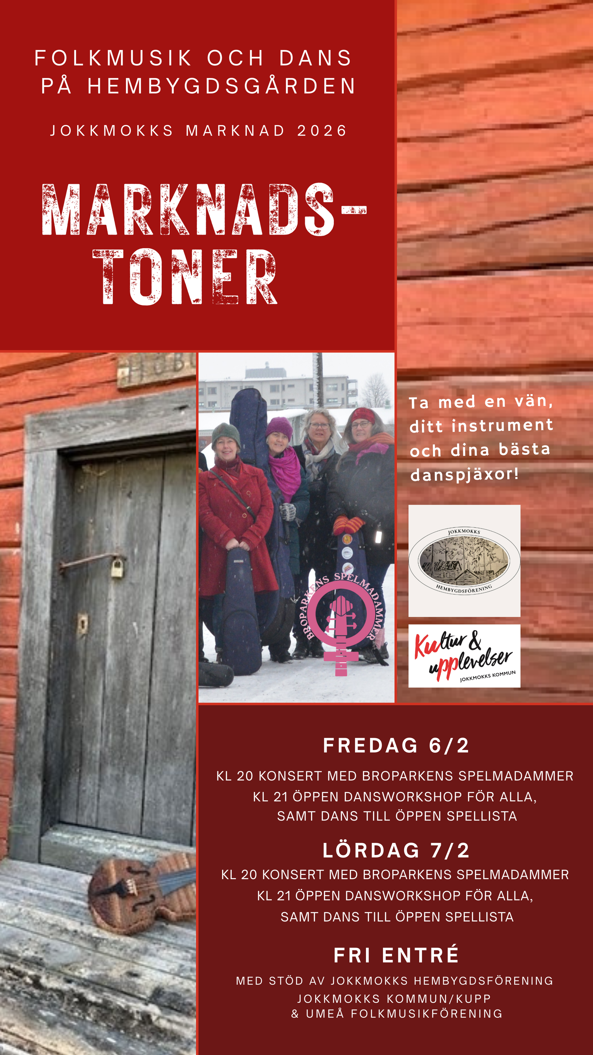 Affisch för Marknadstoner och logdans på Hembygdsgården 2026