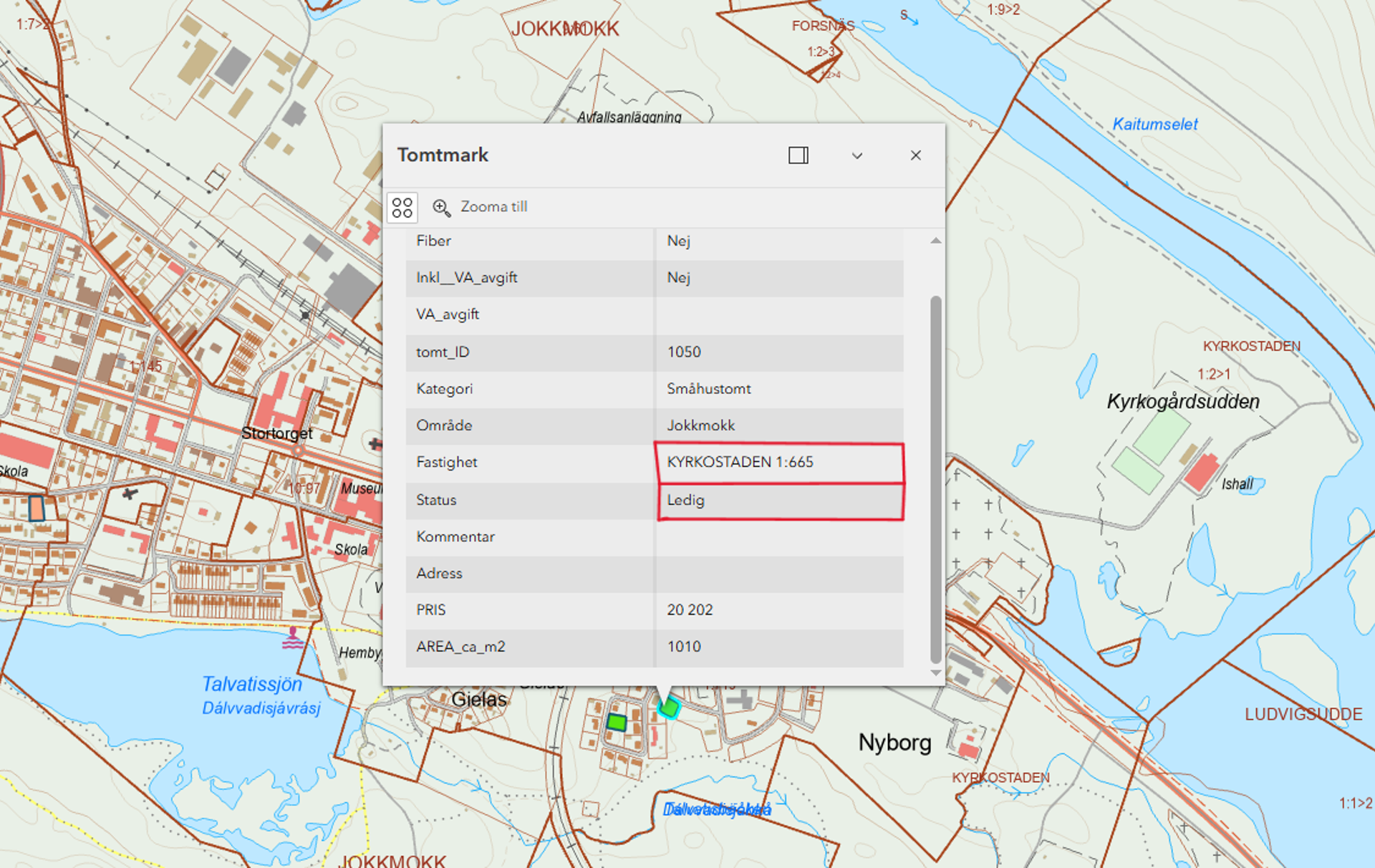 Skärmdump av den digitala kartjänsten