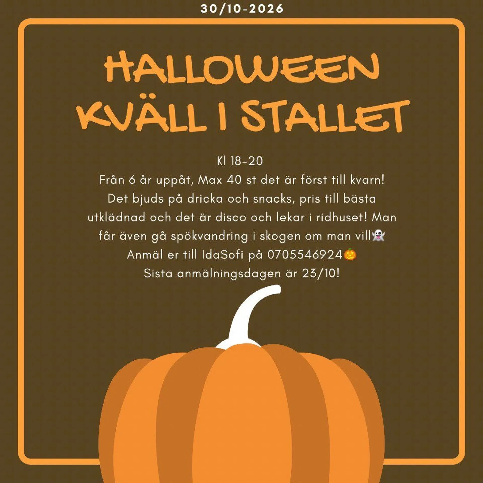Anslag om Halloween-kväll i stallet 2026
