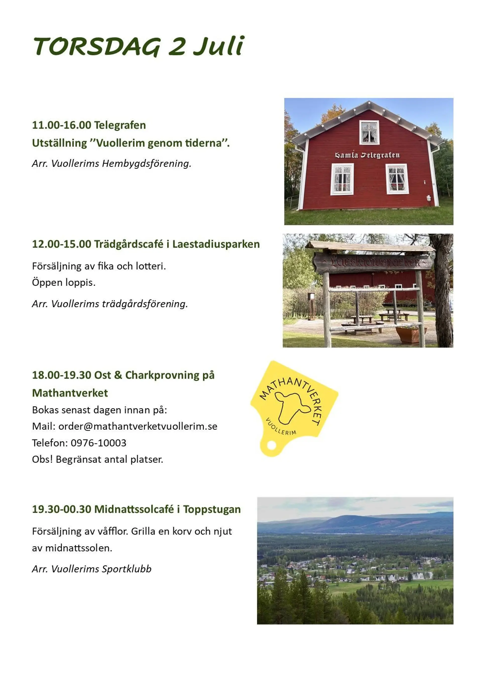 Program för torsdagen den 2 juli