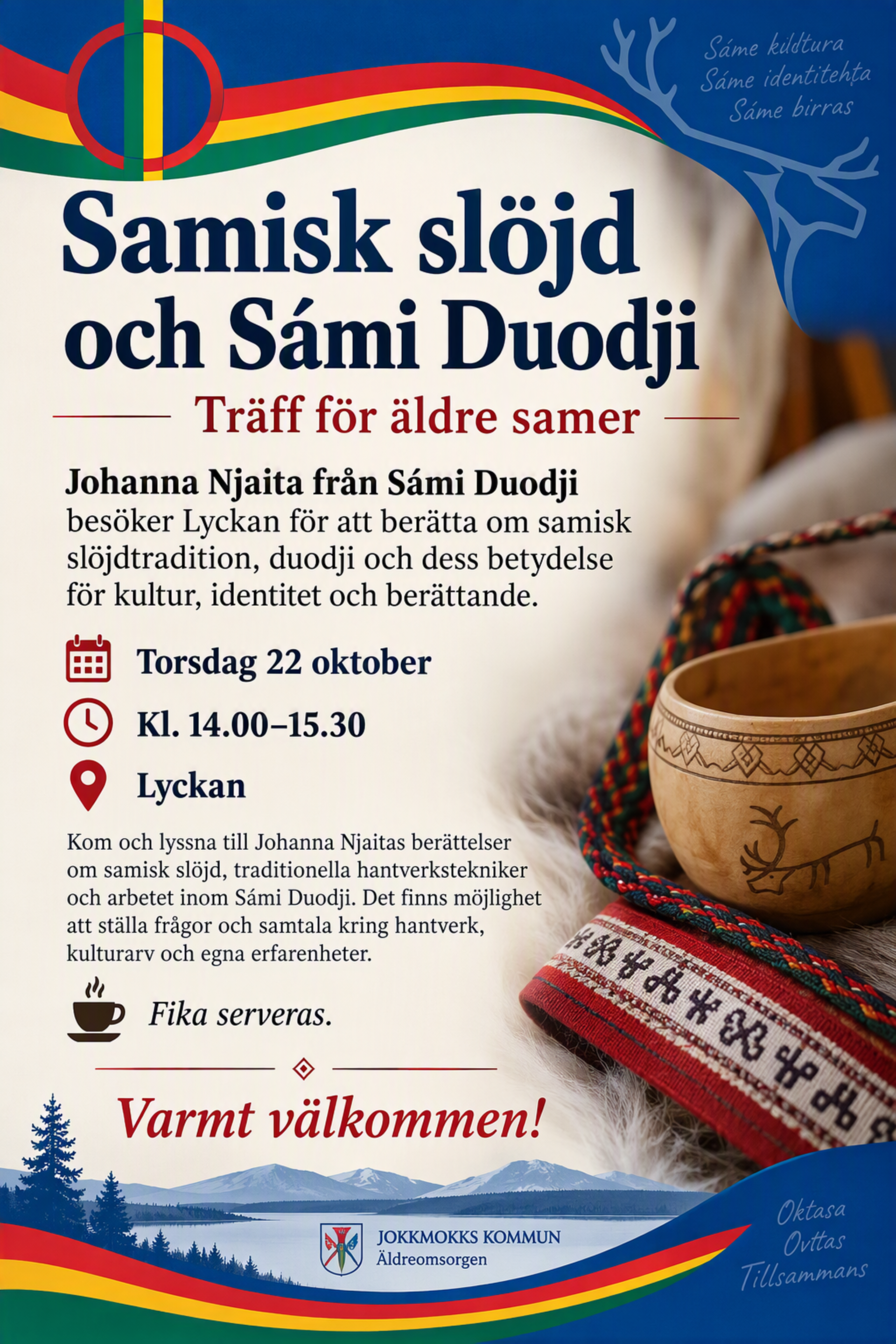 En affisch med inbjudan till träff för äldre samer